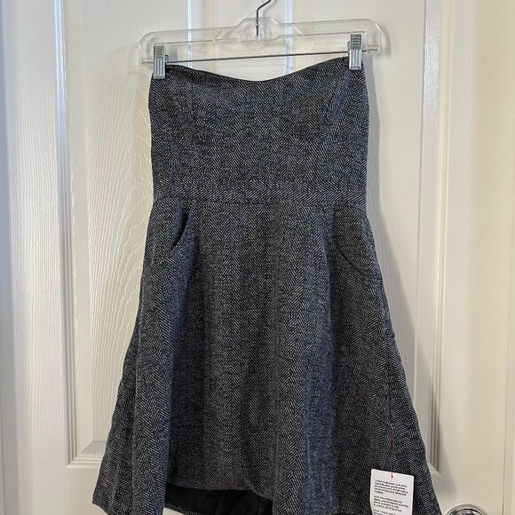 ASOS Tweed Check Bandeau A-Line Mini Dress Black/White SZ6 Cocktail Party - Picture 3 of 8